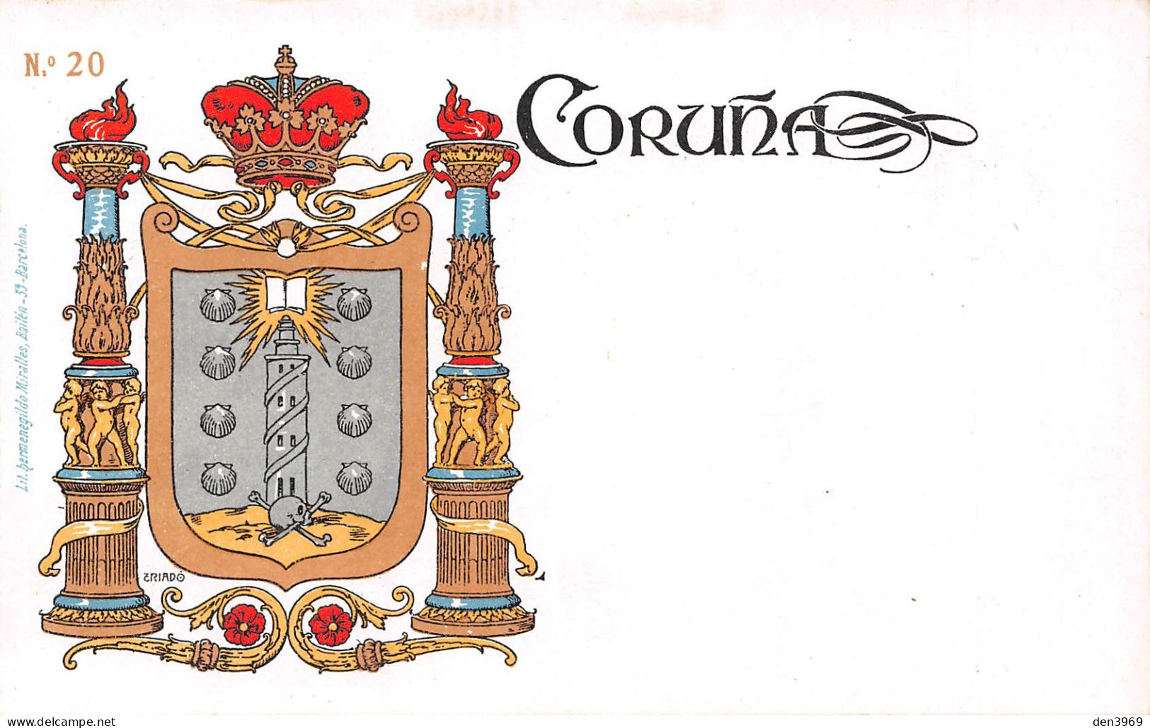Espagne - CORUNA Par Eriado - Escudo De Armas, Armoiries - Lith. Hermenegildo Miralles, Barcelona N'20 - Précurseur - La Coruña