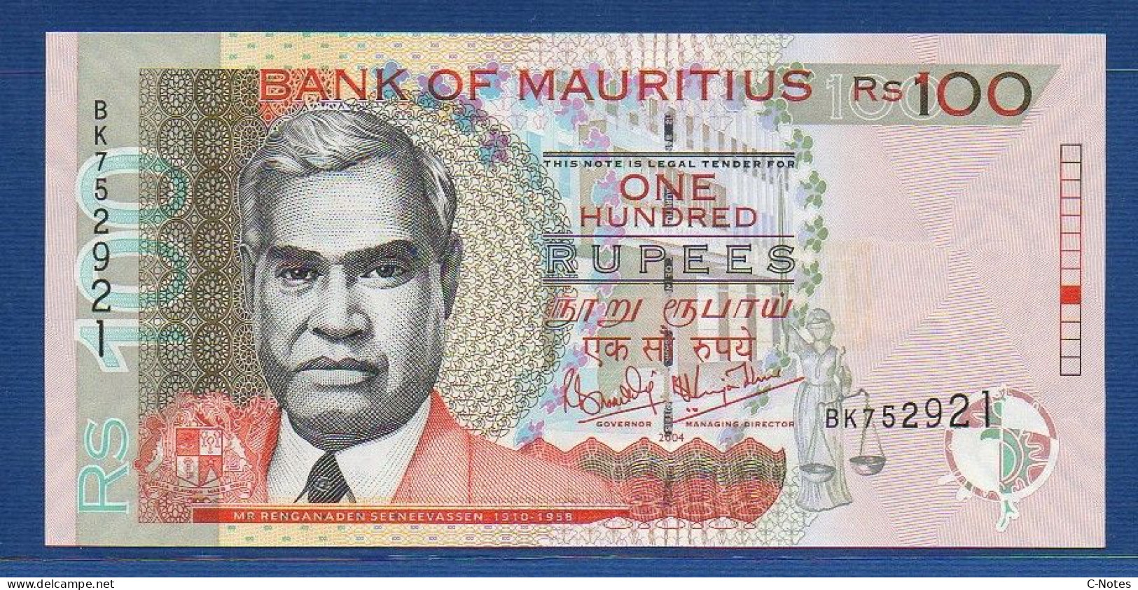 MAURITIUS - P.56a – 100 Rupees 2004 UNC, Serie BK752921 - Mauricio