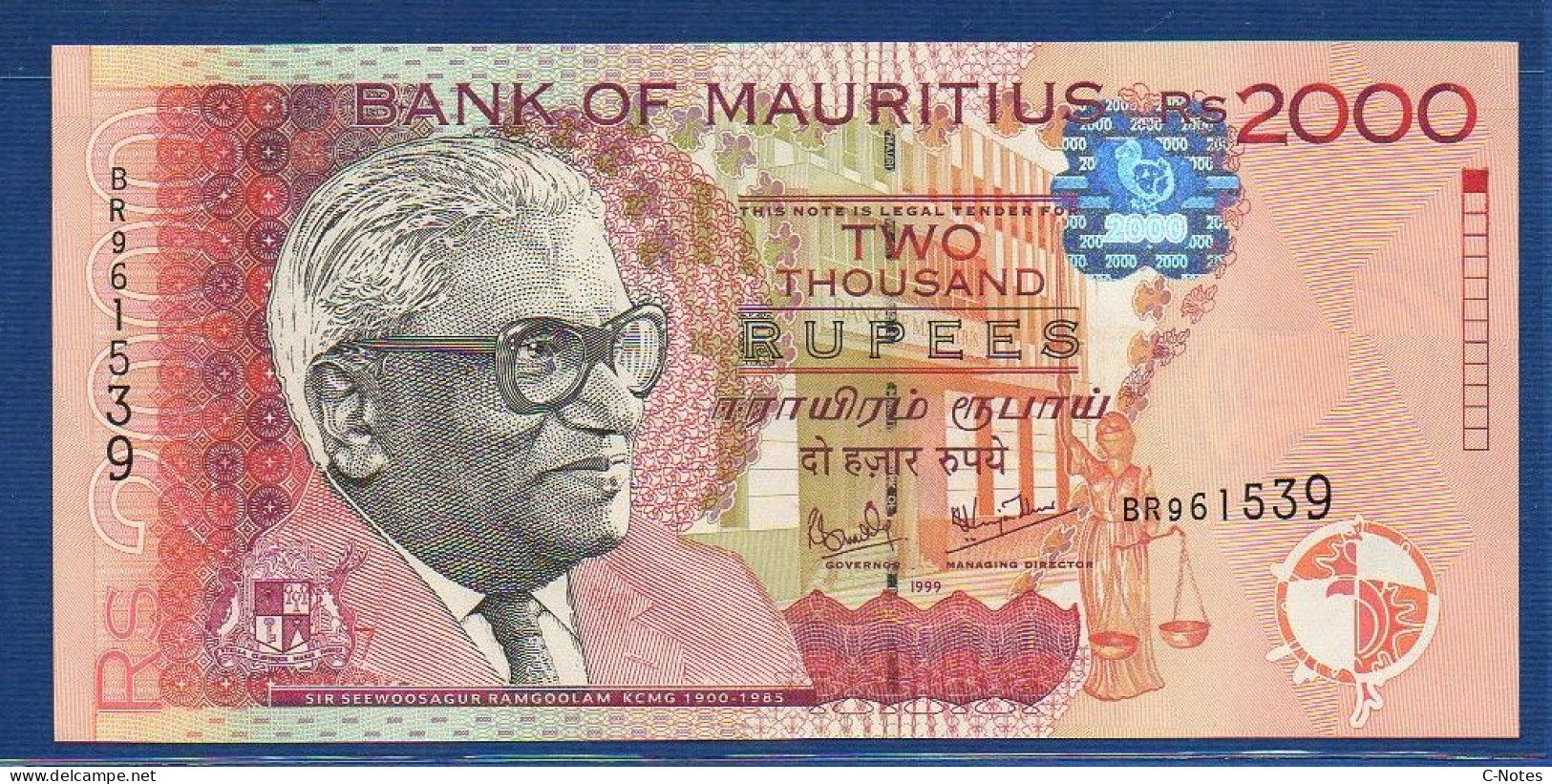 MAURITIUS - P.55 – 2000 Rupees 1999 UNC, Serie BR961539 - Maurice