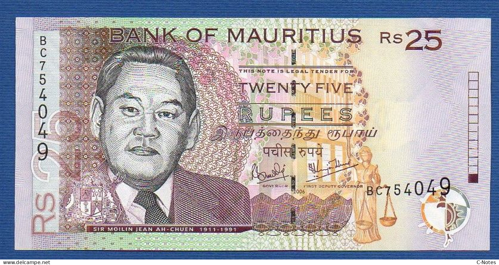 MAURITIUS - P.49c – 25 Rupees 2006 UNC, Serie BC754049 - Mauritius