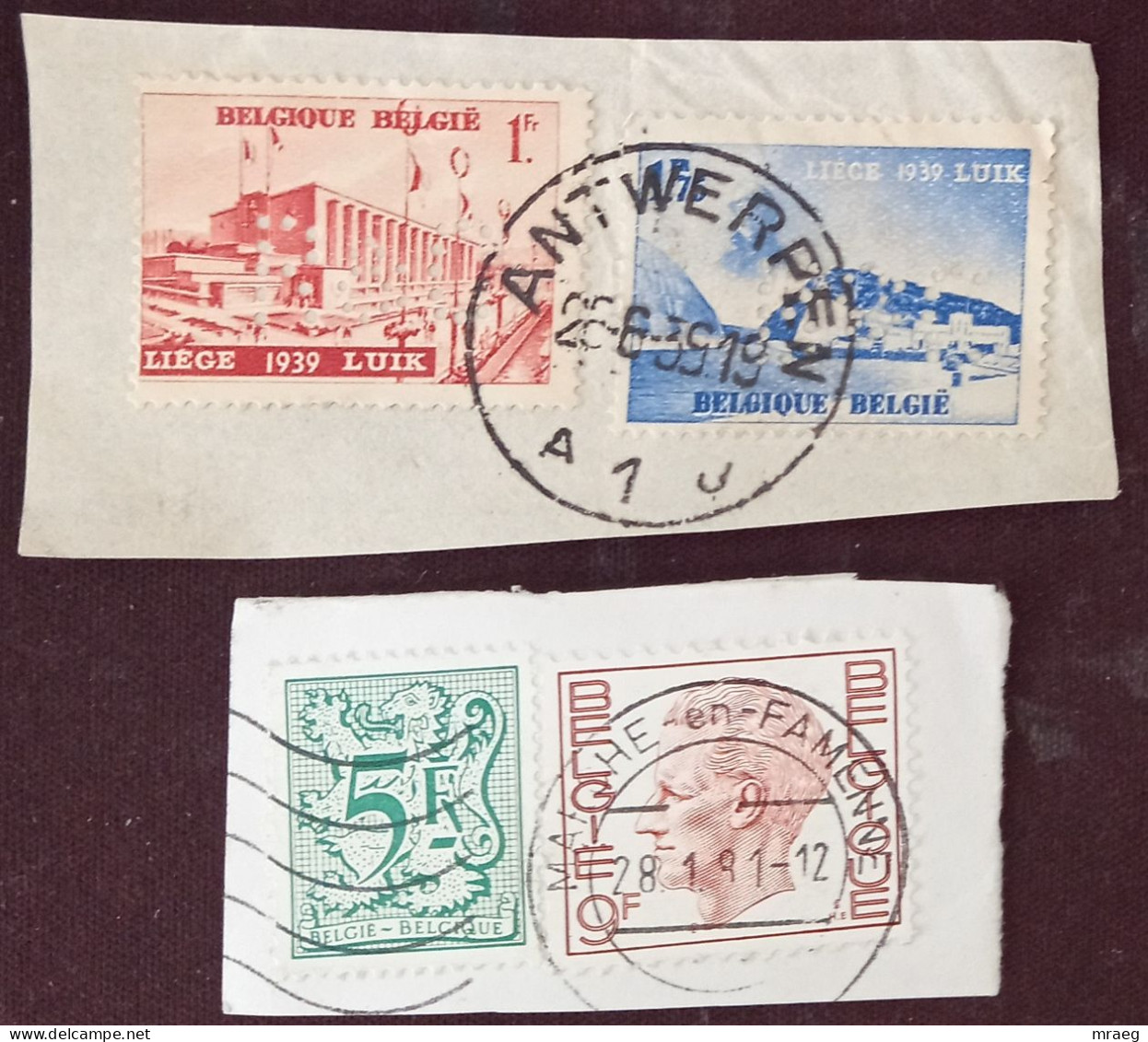 BELGIUM  1939 & 1981 TWO FRAGMENTS   F VF - Covers & Documents