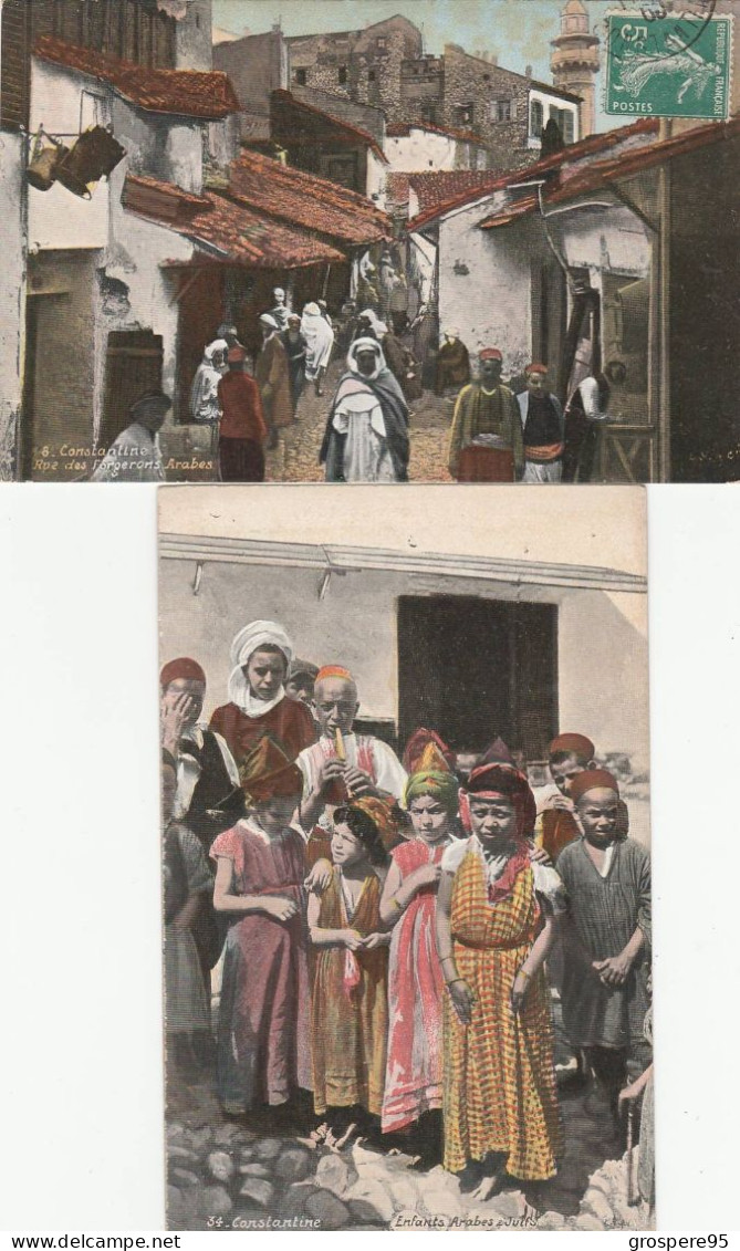 CONSTANTINE RUE DES FORGERONS ARABES + ENFANTS ARABES ET JUIFS 1909 AQUA PHOTO PUB ANNONAY - Konstantinopel