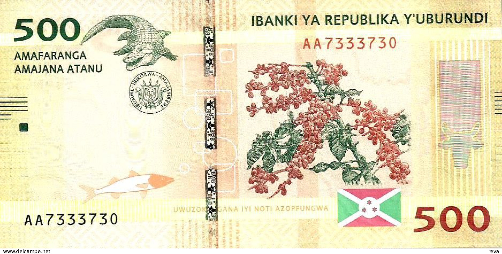 BURUNDI 500 FRANCS YELLOW BOAT FRONT & CROCODILE BACK DATED 15-01-2015 UNC P.50a READ DESCRIPTION !! - Burundi