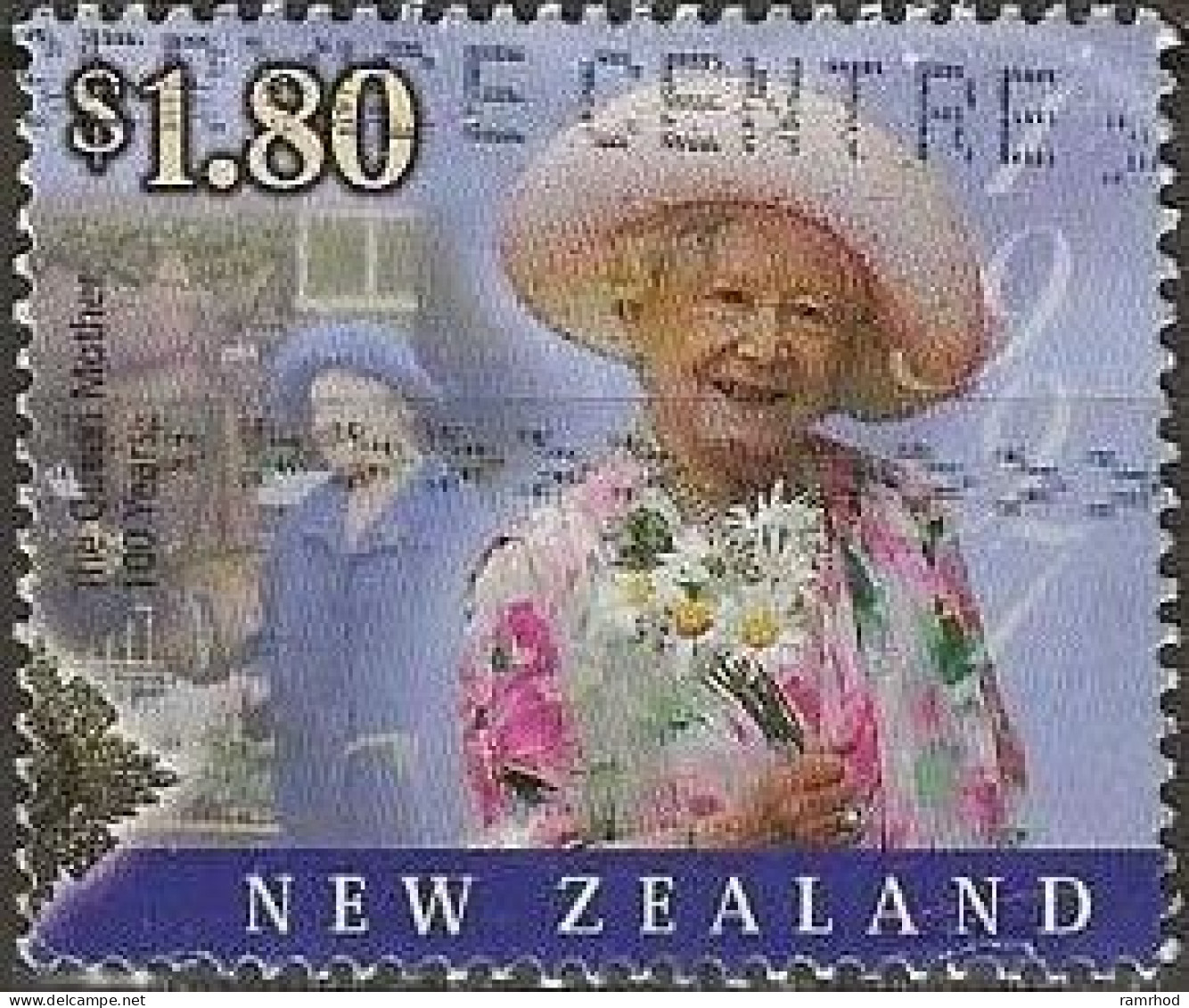 NEW ZEALAND 2000 Queen Elizabeth The Queen Mother's 100th Birthday - $1.80 - Holding Bunch Of Daisies, 1997 AVU - Usados