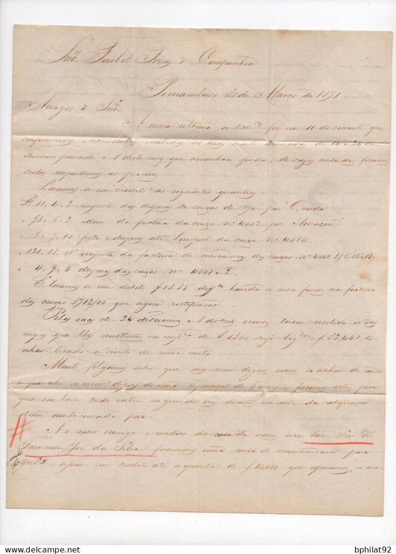 !!! BRESIL, LETTRE DE COMPANHIA DE 1871 POUR LONDRES AVEC TEXTE - Covers & Documents