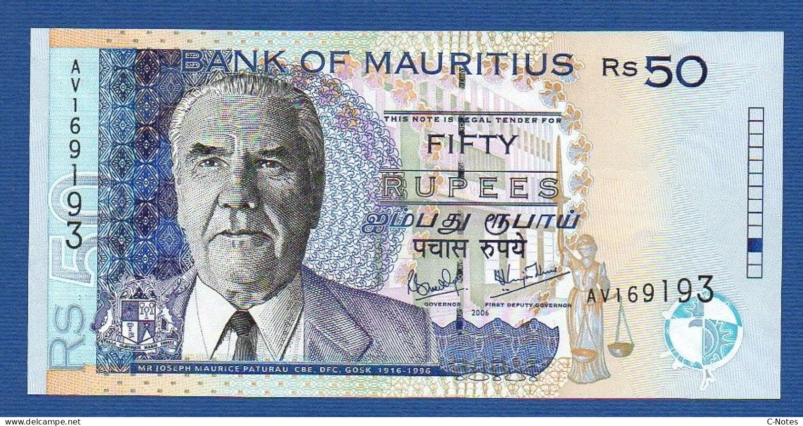 MAURITIUS - P.50d – 50 Rupees 2006 UNC, Serie AV169193 - Mauritius