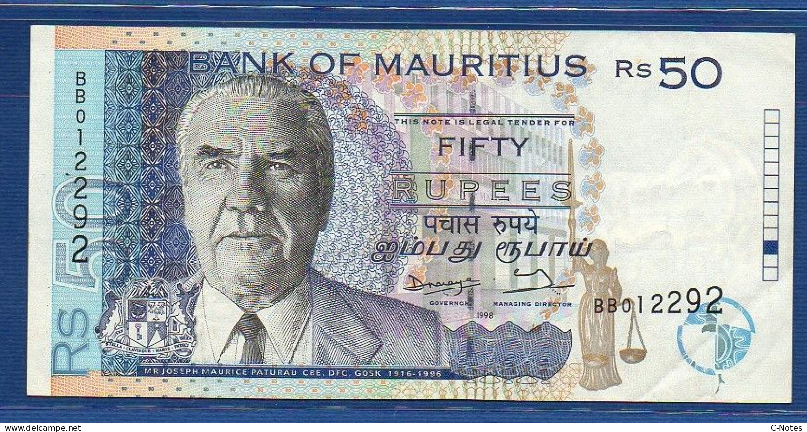 MAURITIUS - P.43 – 50 Rupees 1998 VF+, Serie BE857610 - Mauricio