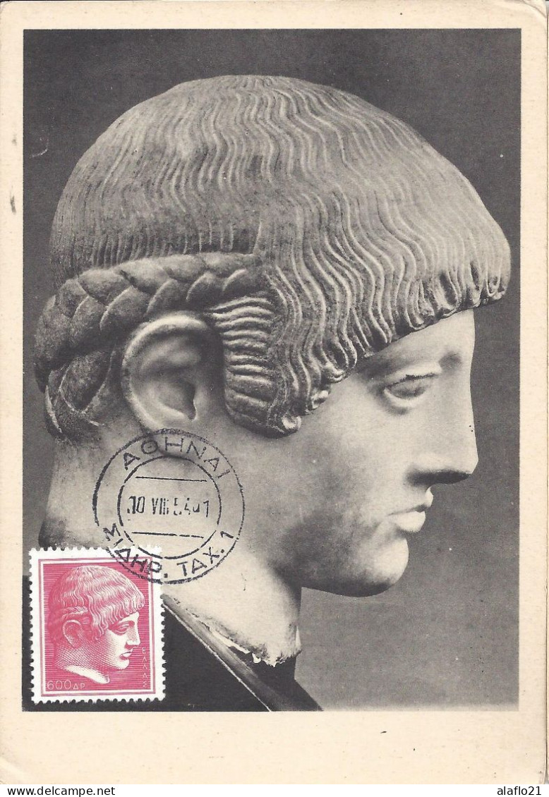 GRECE - CARTE MAXIMUM - Yvert N° 596 - TÊTE D'EPHEBE - MUSEE De L'ACROPOLE - Année 1954 - Tarjetas – Máximo