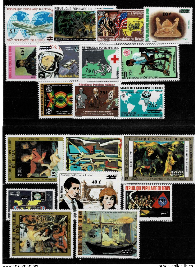 Bénin 1984 Mi. 357 - 375 Surchargé Overprint 19 Val. Gagarin Gagarine Red Cross Space Art Airplane Fauna Picasso Monet - Benin – Dahomey (1960-...)