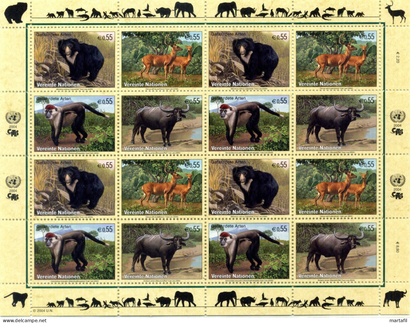 2004 ONU Nazioni Unite Vienna Animals, Fauna, Animali, Minifoglio MNH ** - Nuevos