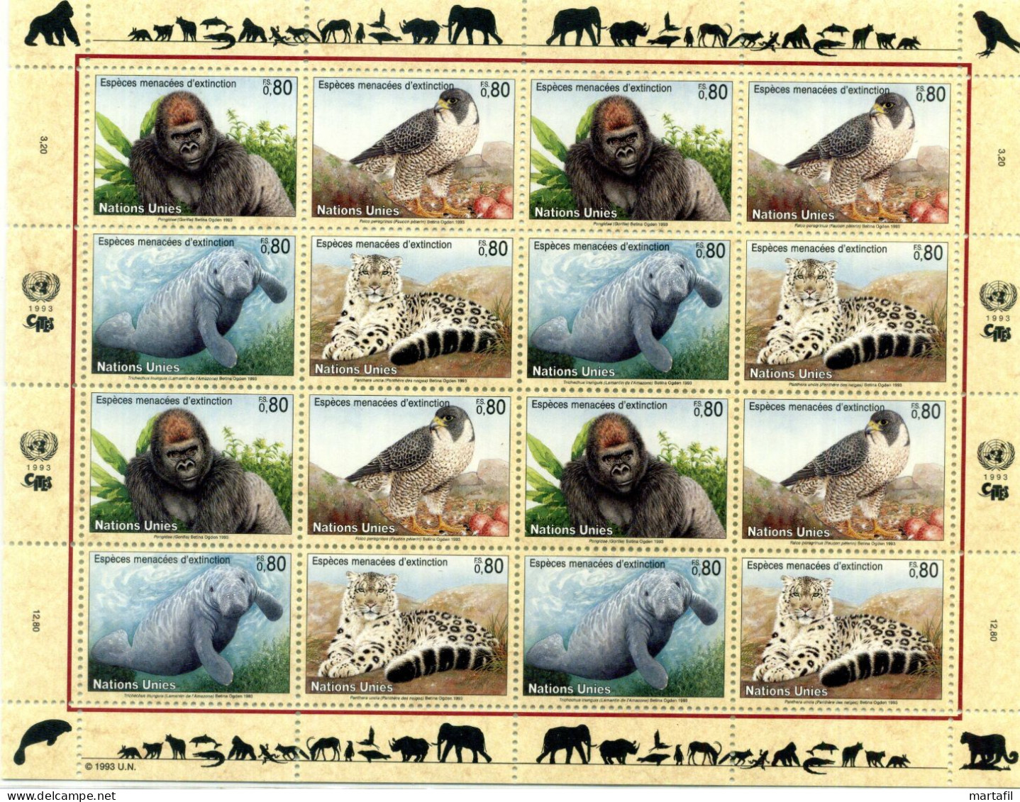 1993 ONU Nazioni Unite Ginevra Animals, Fauna, Animali, Minifoglio MNH ** - Unused Stamps