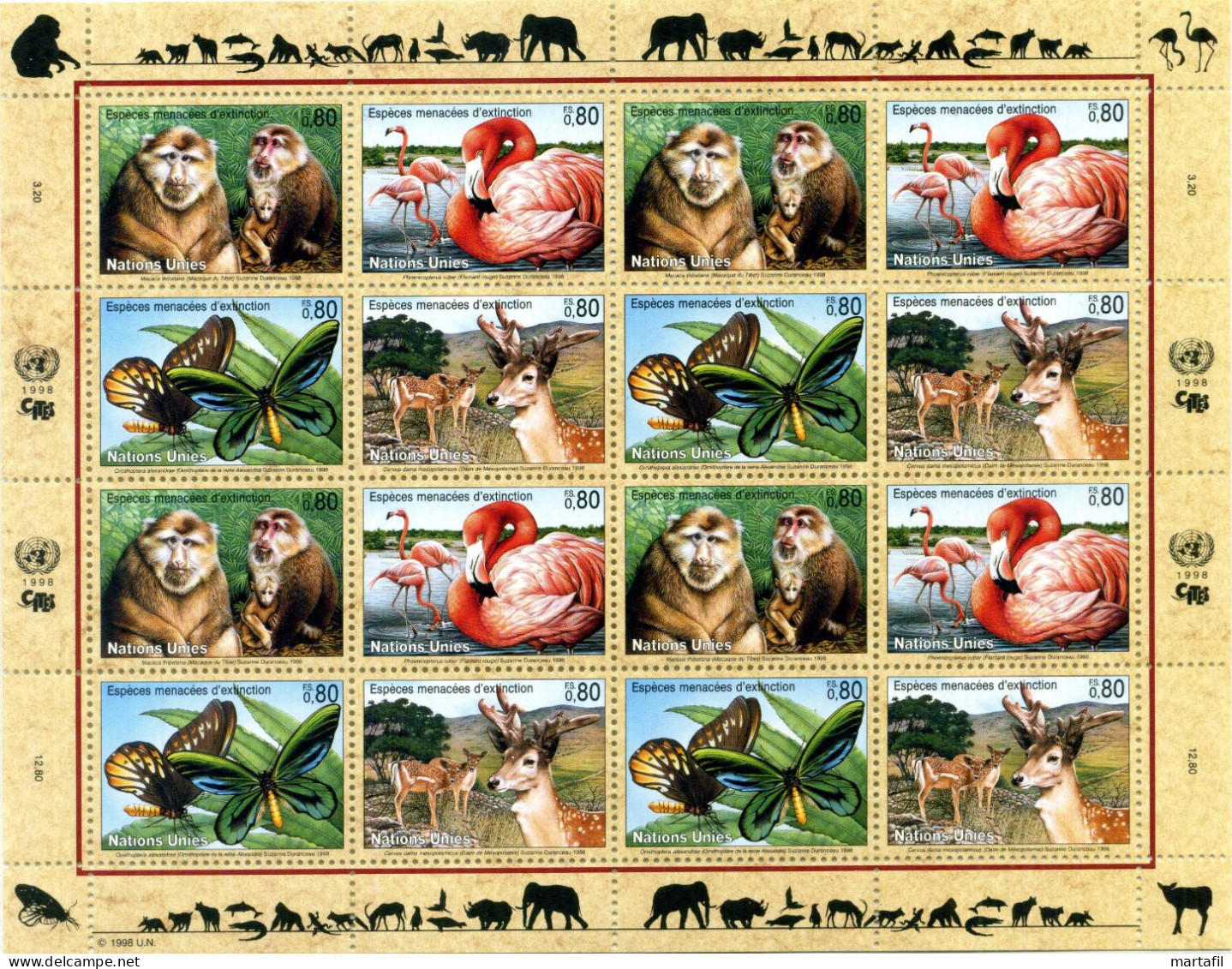 1998 ONU Nazioni Unite Ginevra Animals, Fauna, Animali, Minifoglio MNH ** - Ongebruikt