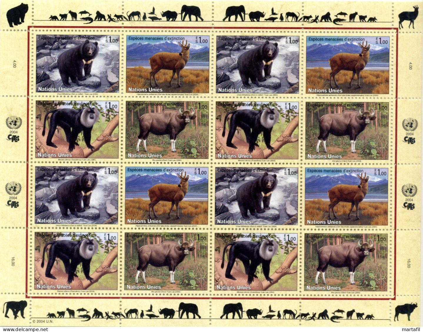 2004 ONU Nazioni Unite Ginevra Animals, Fauna, Animali, Minifoglio MNH ** - Unused Stamps