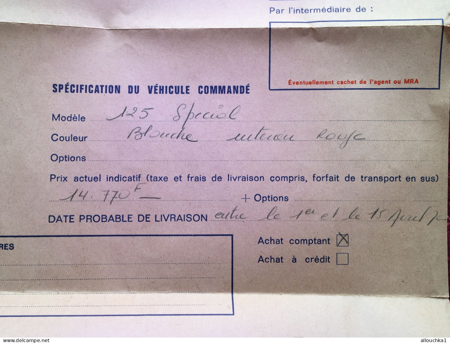 Bordereau Commande FIAT 125 Spéciale Voiture Automobile +Lettre EMA Fiat 125 DIAT Toulon La Valette/Yaoundé Cameroun - Voitures