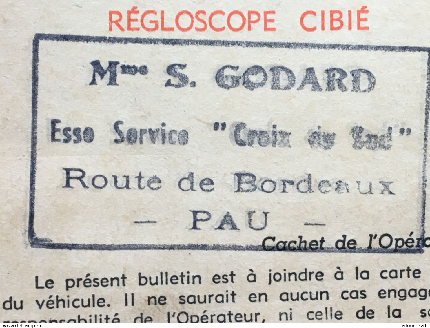 Voiture Automobile Bulletin De Réglage Cibié éclairage Du Véhicule Sur Fiat 1500 795-GZ-83 -Esso Service Godard Pau - - Voitures