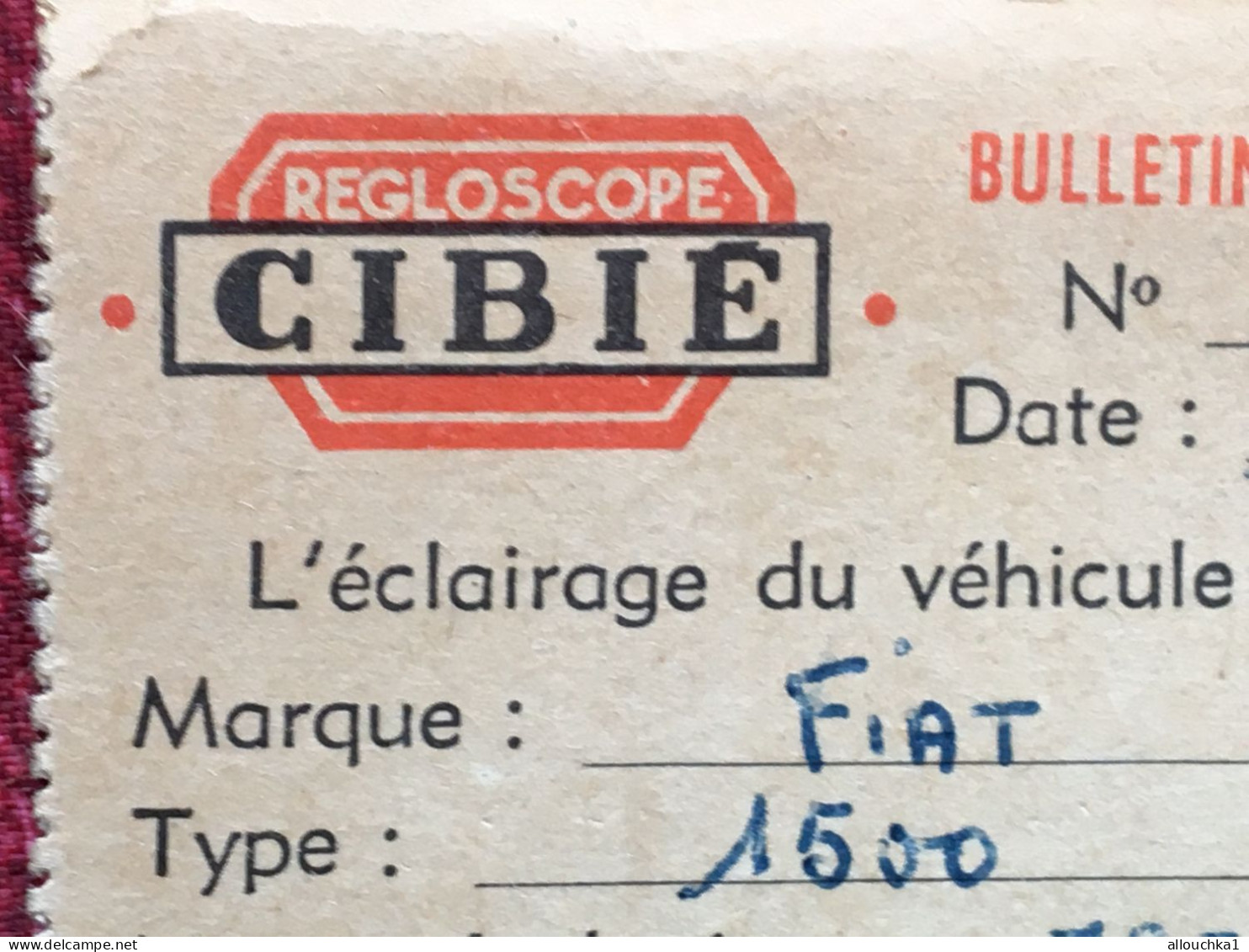 Voiture Automobile Bulletin De Réglage Cibié éclairage Du Véhicule Sur Fiat 1500 795-GZ-83 -Esso Service Godard Pau - - Voitures