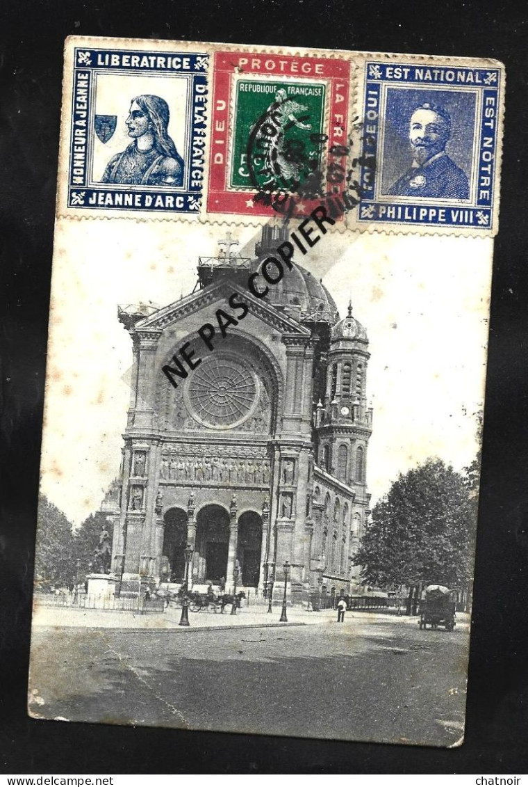 Sur Cp De PARIS    Jeanne D'arc   Philippe VIII   +  Porte Timbre 'dieu Protege La France' Avec 5c Semeuse Obli 1909 - Vignetten (Erinnophilie)