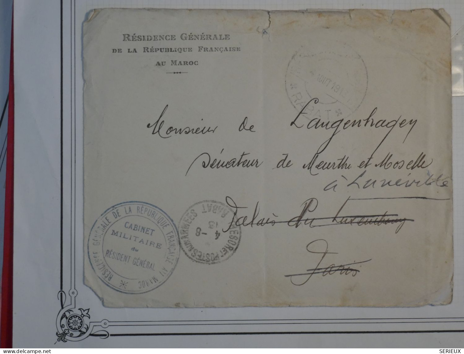 AX20  MAROC  BELLE LETTRE  1913 RABAT A PARIS    FRANCE +  AFFR. INTERESSANT+ + - Briefe U. Dokumente