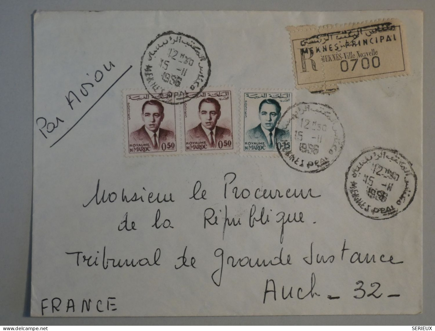 AX20  MAROC BELLE  LETTRE RECOM. 1956 MEKNES  A AUCH + +  AFFR. INTERESSANT+ + - Storia Postale