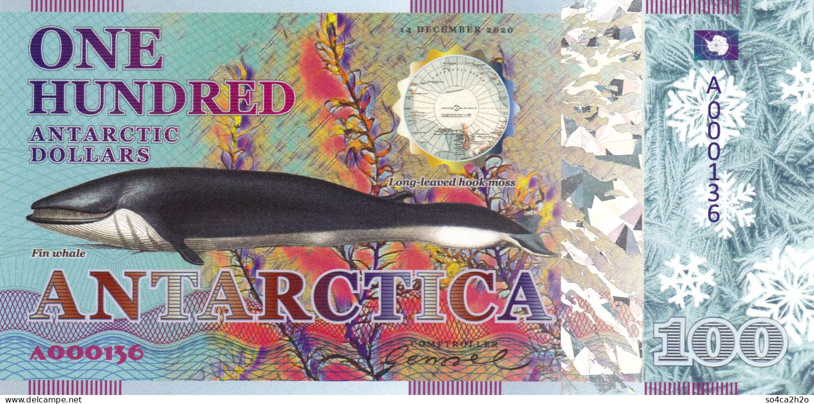 Antarctica 100 Dollars 14 Décembre 2020 Baleine UNC  POLYMER  Emission Privée - Specimen