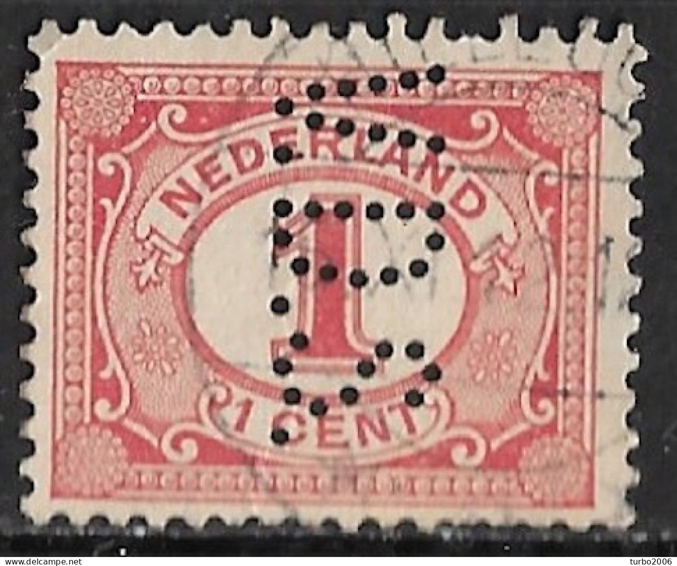 Perfin V.D.S. (R. Van Der Schoot & Zonen Hillegom) In 1899 Cijfer 1ct Rood NVPH 51 - Gezähnt (perforiert)