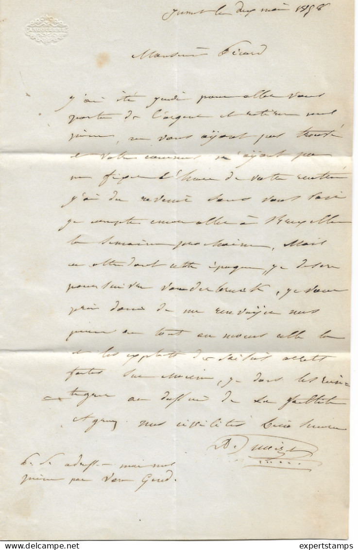 TP 6 3 Marges S/LAC Daté Jumet 2/5/1858 Obl. Gosselies 3/5/1858 + Obl. à Barres 50 > Bruxelles C. D'arrivée - Matasellado De Barras: Percepciones