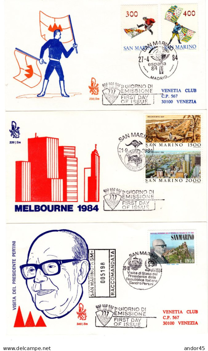 1984 ANNATA COMPLETA SU FDC VENEZIA SASS 1132-1153 ESCLUSE LE DUE SERIE SASS 1139-41  Cv -------- - Covers & Documents