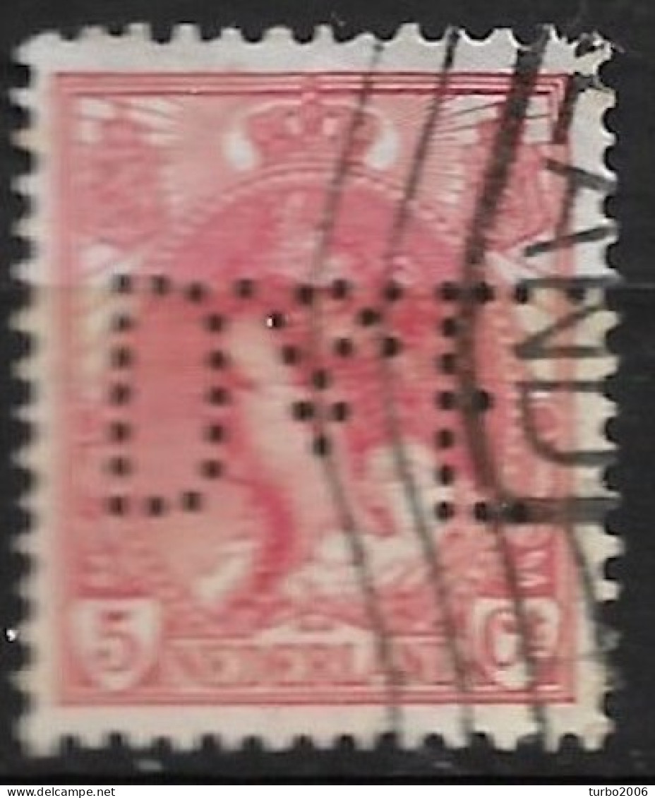 Perfin D.&.E.  (Disconto En Effectenbank Te Amsterdam) In 5 Cent Rood Kon. Wilhelmina NVPH 60 - Perforés