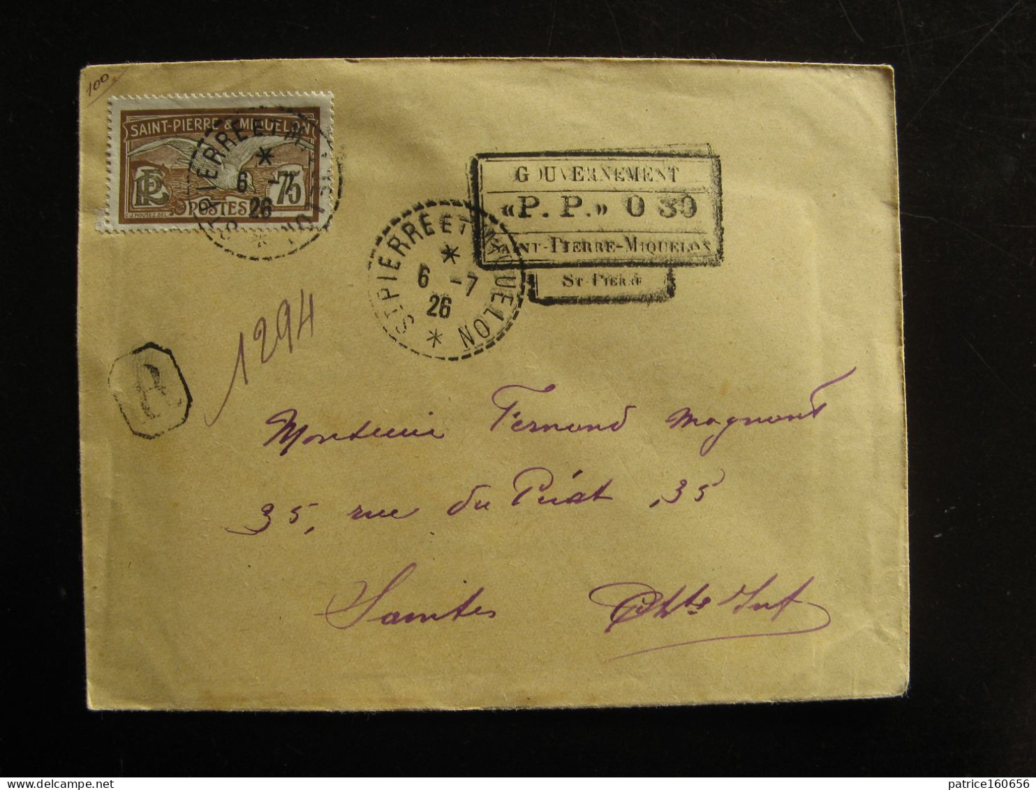 Gouvernement Saint Pierre Et Miquelon: TB Lettre Avec Cachet "PP" 030 + Timbre N° 90. - Used Stamps