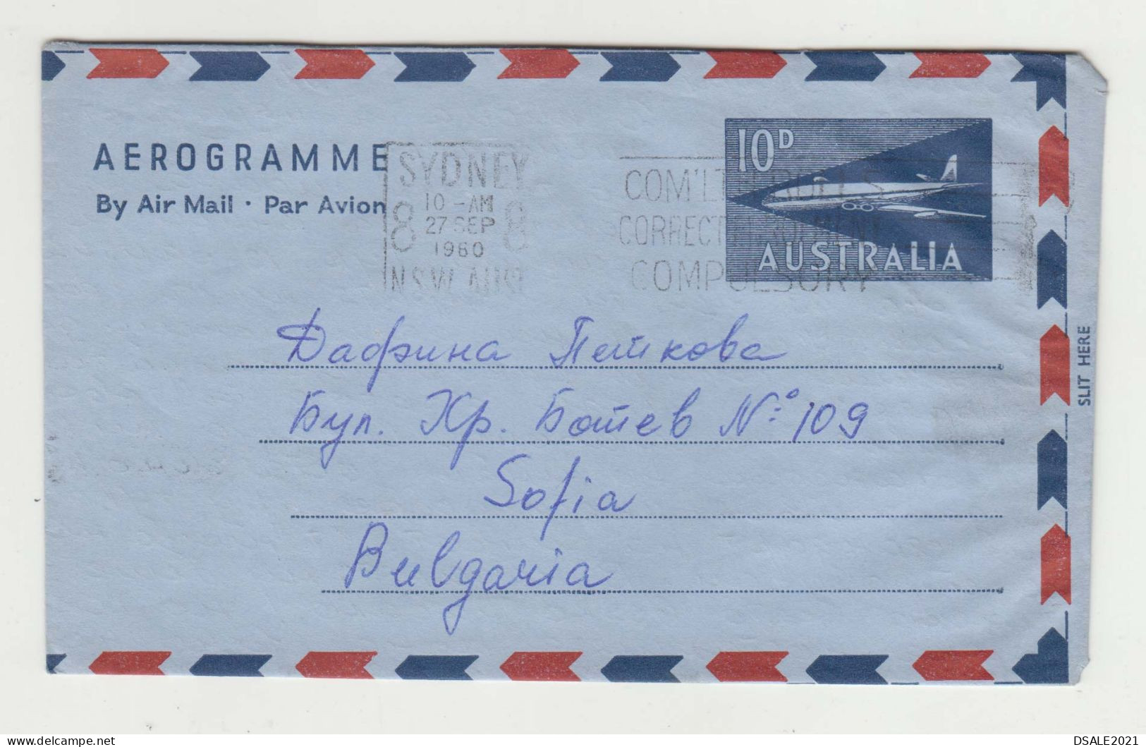 Australia Australien Australie 1960 Airmail Stationery Entier Aerogramme Aerogram (10d) Topic-Airplane To Bulgaria Ds939 - Aerograms