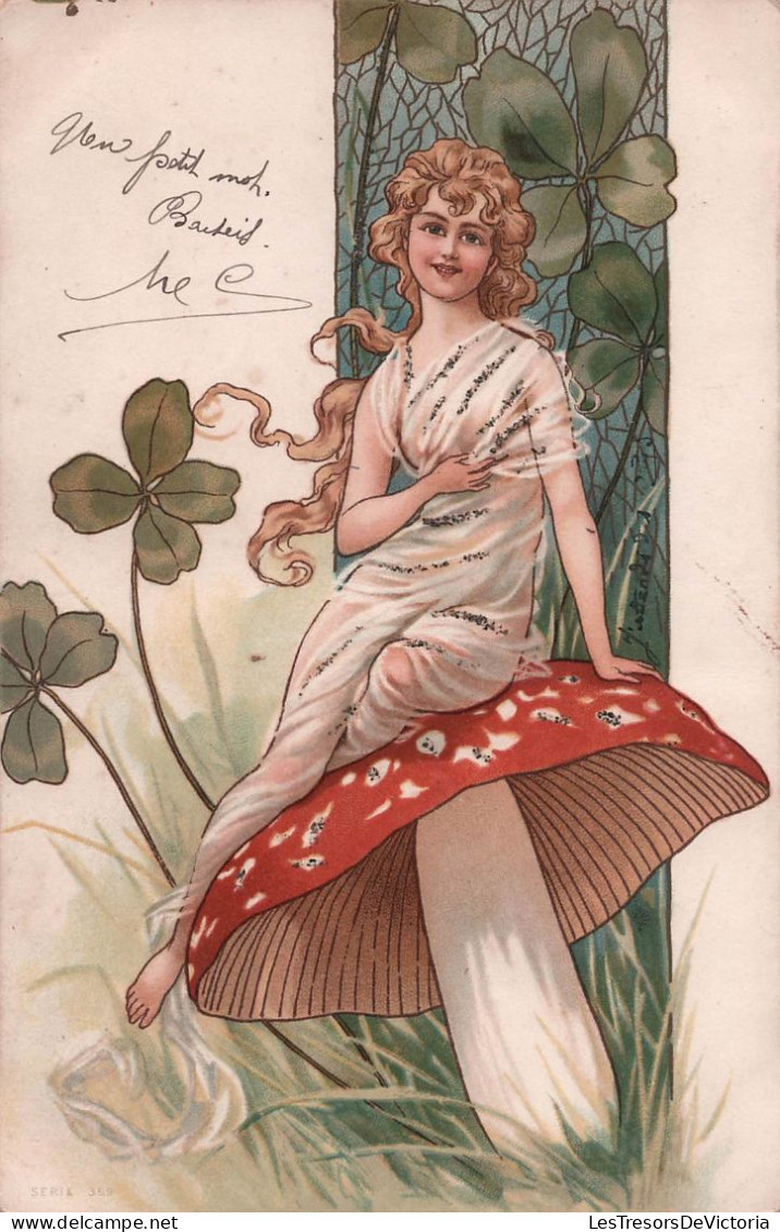 Illustrateur - Illustration De Femme Style Art Nouveau Sur Un Champignon - Carte Postale Ancienne - Unclassified