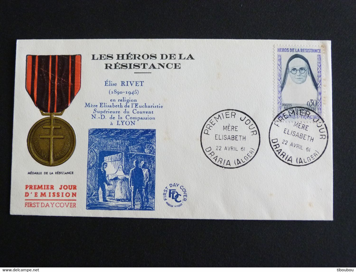 FDC 1er JOUR ALGERIE ALGERIA AVEC YT FRANCE 1291 MERE ELISABETH ELISE RIVET - DRARIA ALGER - FDC