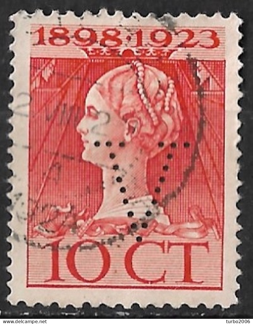 Perfin V (J. Vlieger Amsterdam) In 1923 Jubileumzegel 10 Cent Oranje NVPH 124 H - Perfins