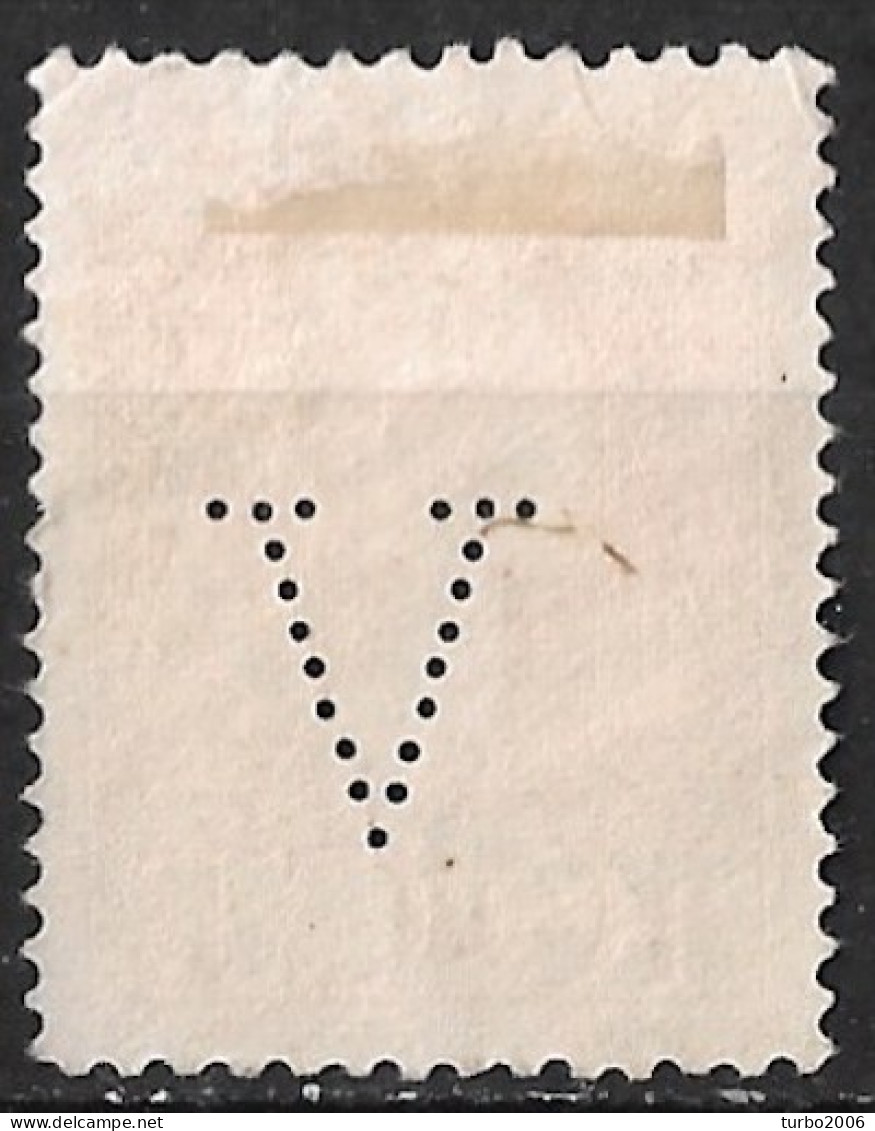 Perfin V (J. Vlieger Amsterdam) In 1923 Jubileumzegel 10 Cent Oranje NVPH 124 H - Gezähnt (perforiert)