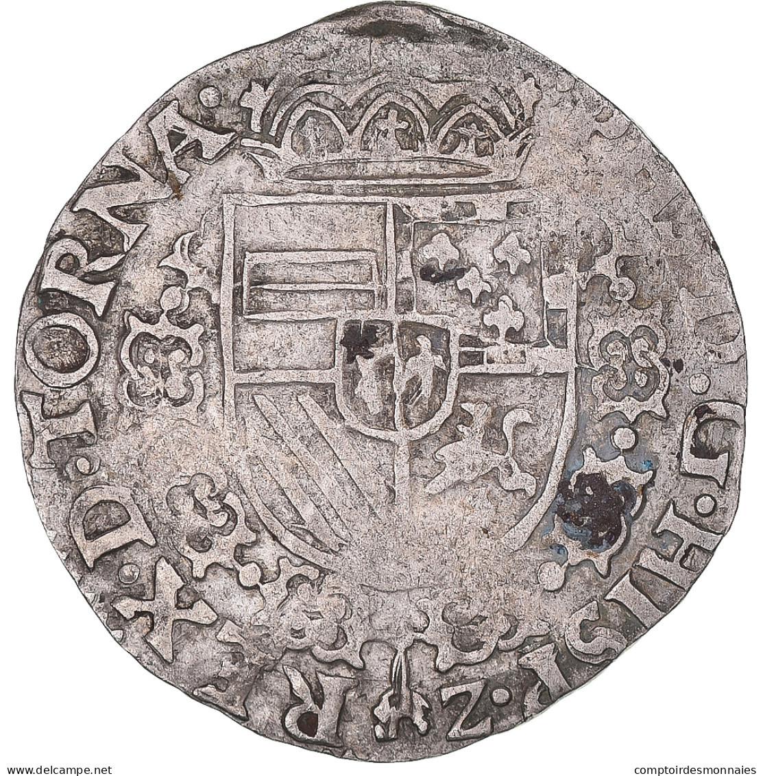 Monnaie, Pays-Bas Espagnols, Philippe II, 1/20 Ecu, 1590, Tournai, TTB+, Argent - …-1795 : Vereinigte Provinzen