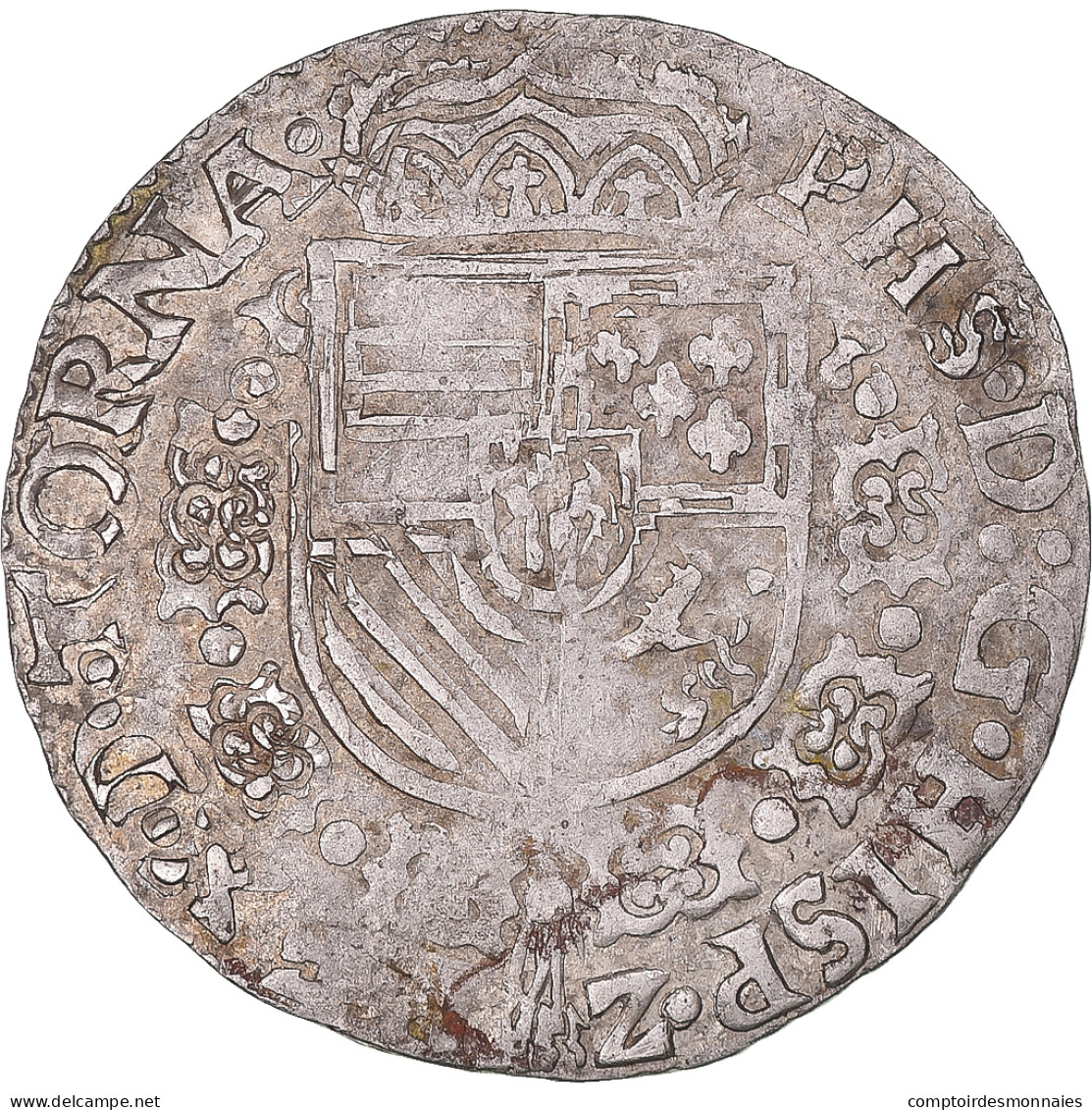 Monnaie, Pays-Bas Espagnols, Philippe II, 1/20 Ecu, 1590, Tournai, TTB, Argent - …-1795 : Période Ancienne