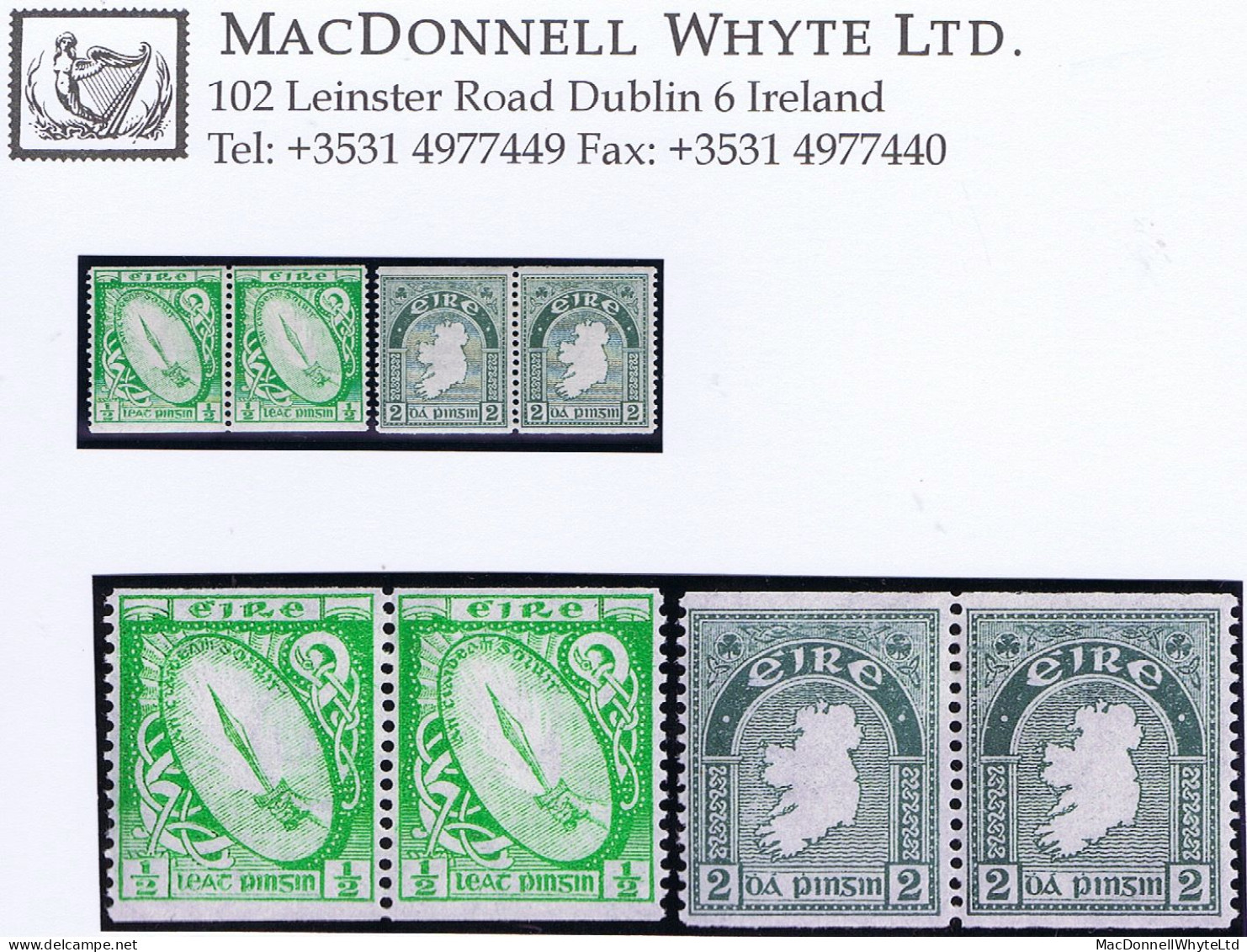 Ireland 1934 Se Experimental Coil ½d Imperf X Perf 14 2d Imperf X Perf 14 In Fresh Mint Pairs - Ungebraucht