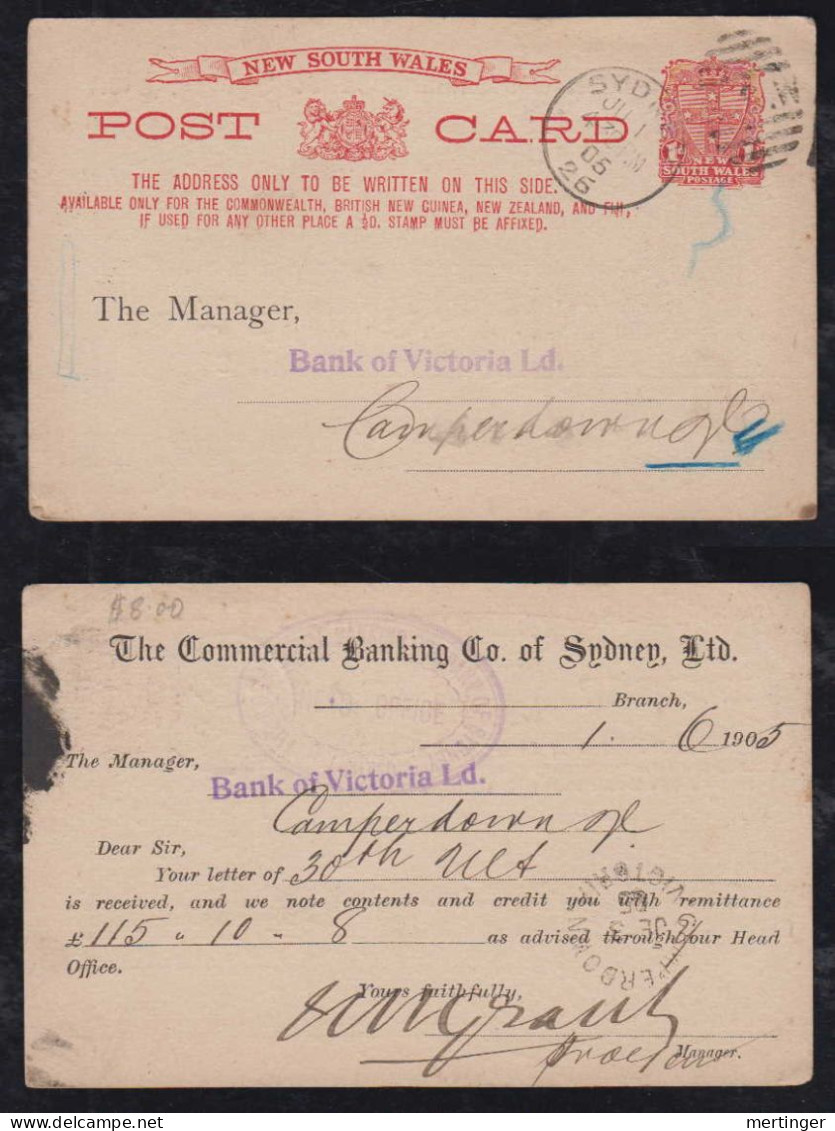 New South Wales Australia 1905 Stationery Postcard SYDNEY X CAMPERDOWN Private Imprint Commercial Banking Co - Briefe U. Dokumente