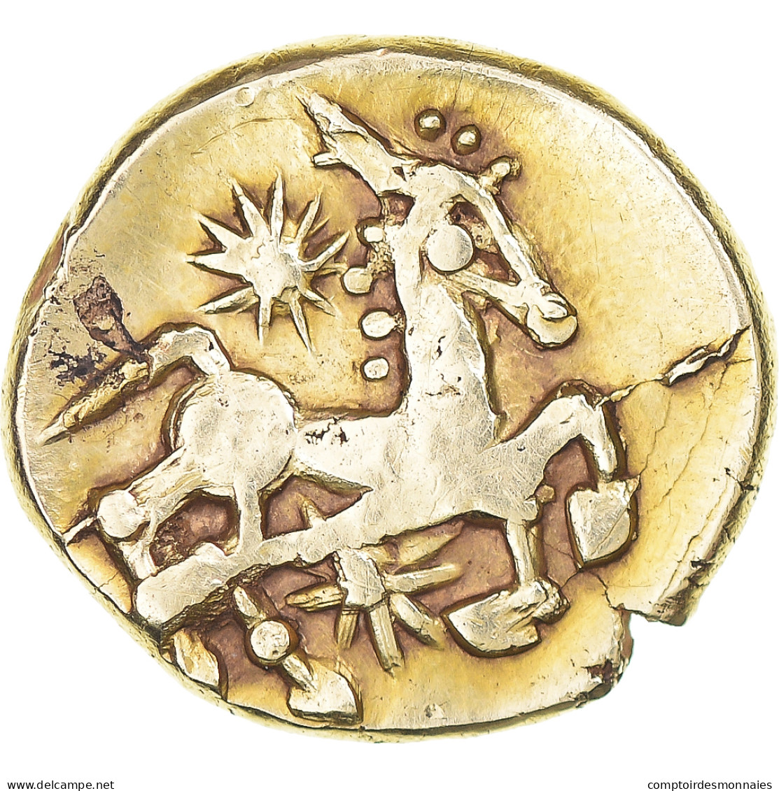 Monnaie, Bellovaques, Statère "à L'astre", 1st Century BC, Beauvais, TTB, Or - Gauloises