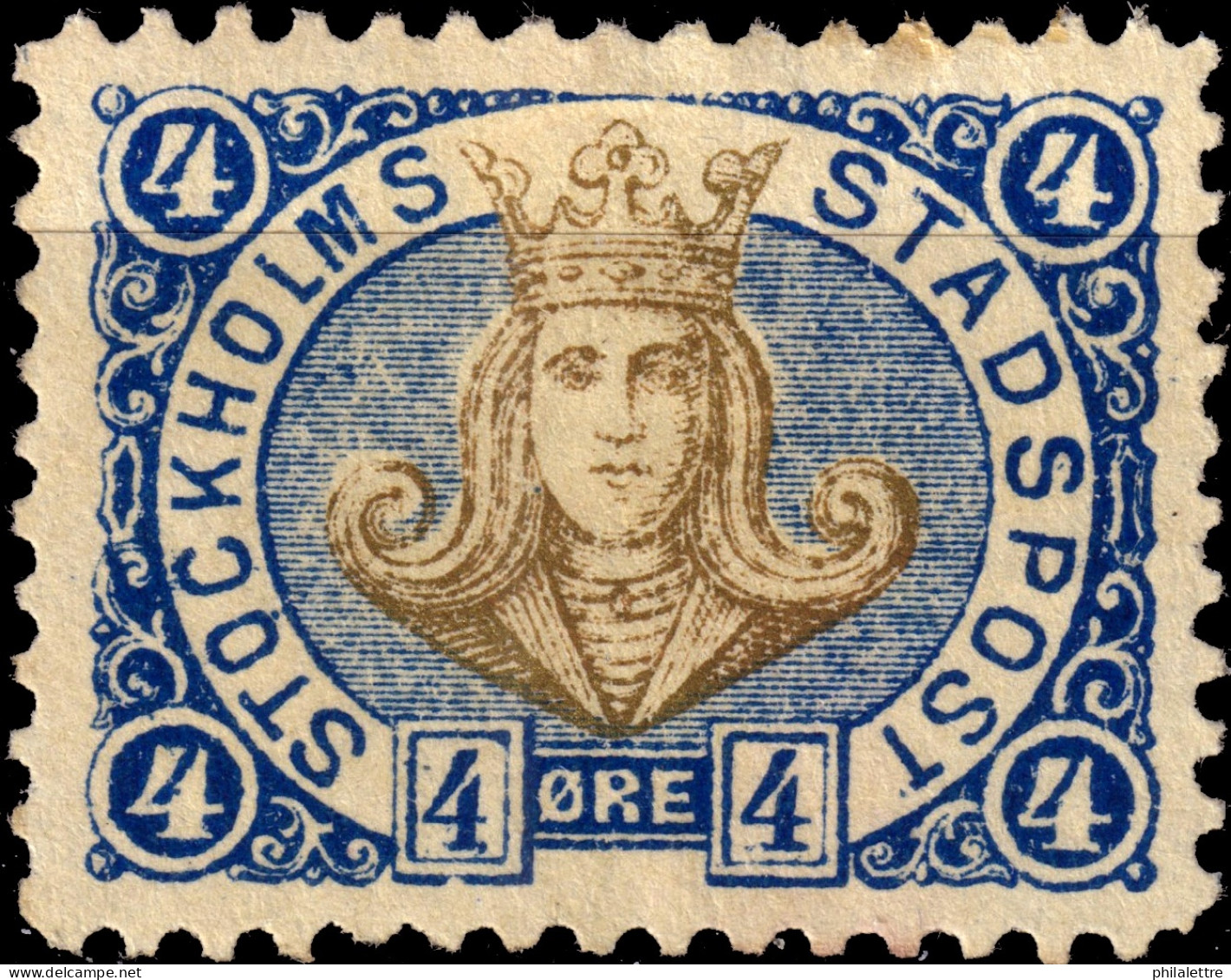 SUÈDE / SWEDEN - Local Post STOCKHOLM 4øre Gold & Blue (1887 Danish Spelling) - No Gum - Lokale Uitgaven