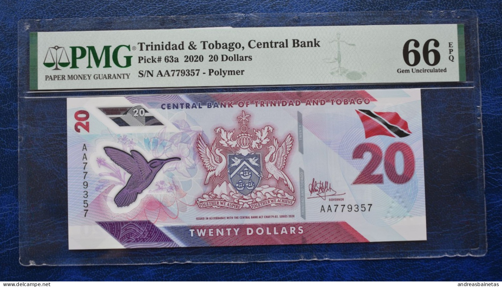 Banknotes TRINIDAD & TOBAGO 2020 Polymer  PMG "Gem Uncirculated 66 EPQ" P#63a - Trindad & Tobago