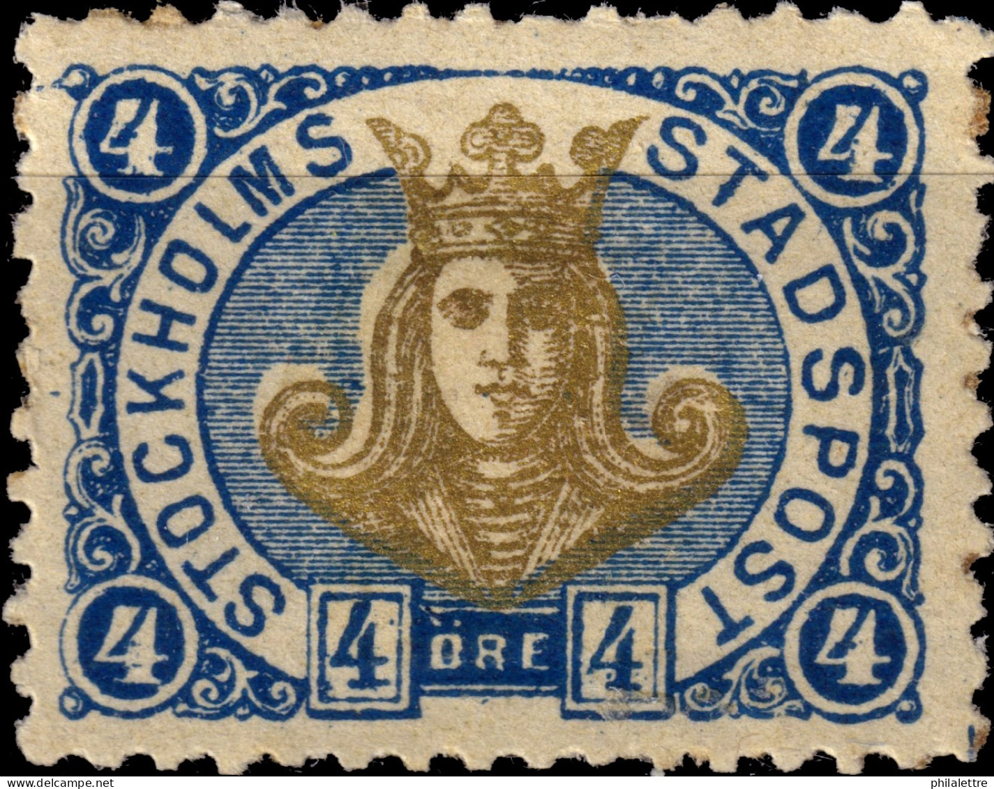 SUÈDE / SWEDEN - Local Post STOCKHOLM 4öre Gold & Blue (1887) - Mint* - Emissions Locales