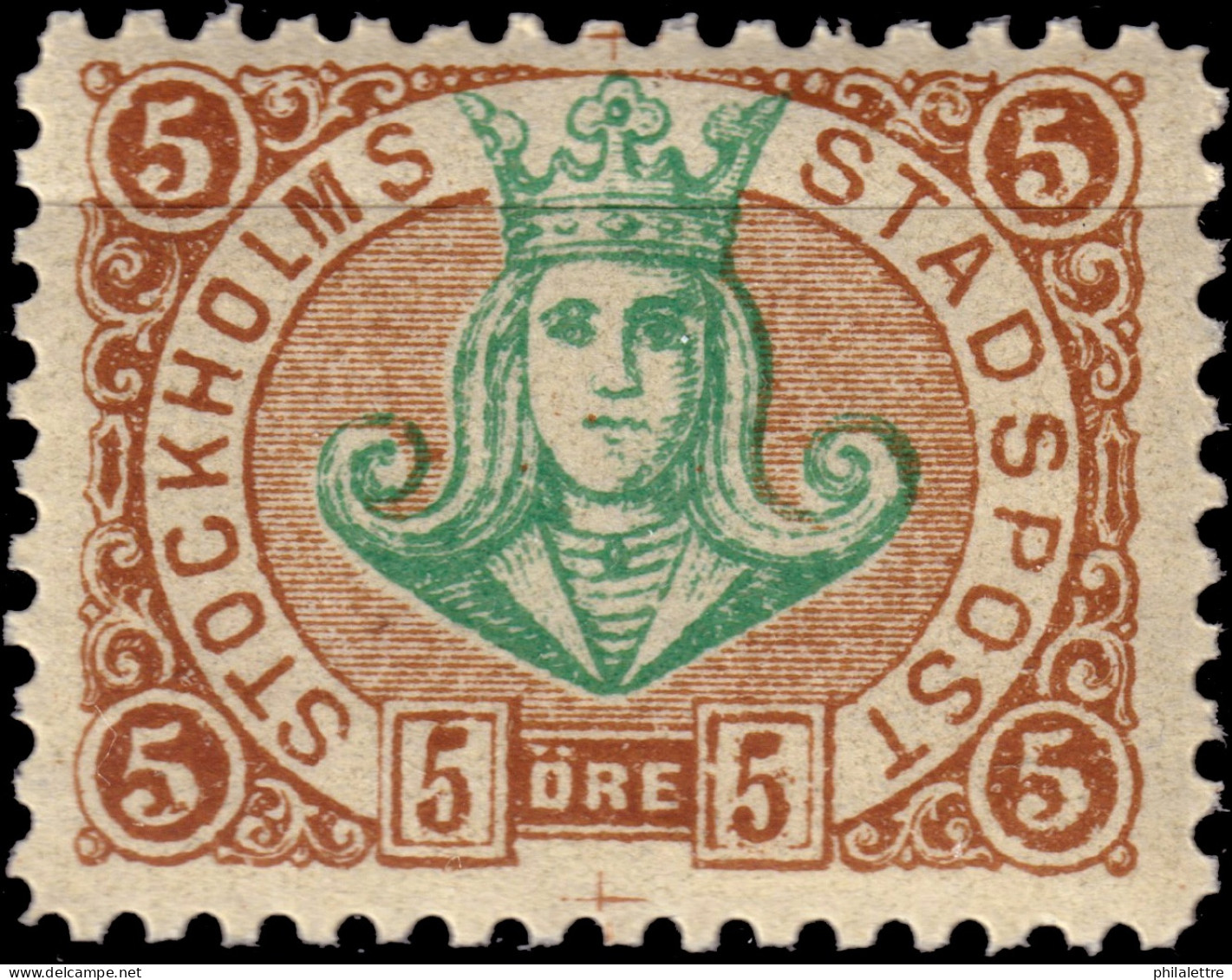 SUÈDE / SWEDEN - Local Post STOCKHOLM 5öre Green & Yell.-brown (1887) - Mint NH** - Emissioni Locali