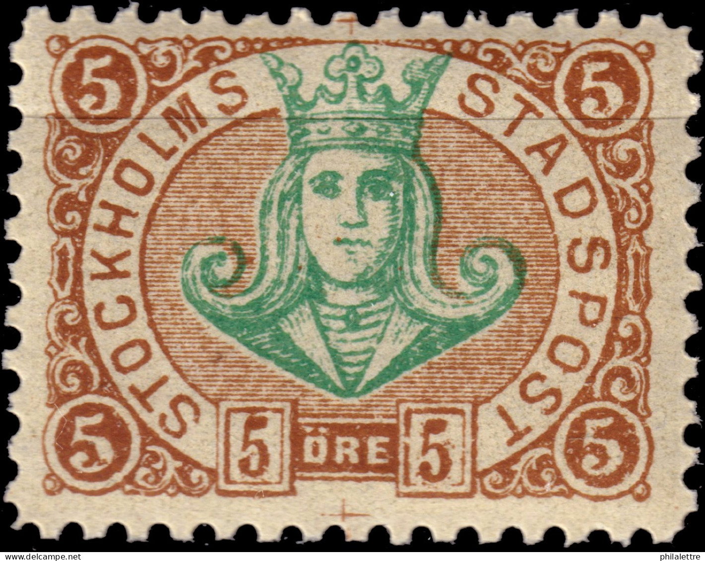 SUÈDE / SWEDEN - Local Post STOCKHOLM 5öre Green & Yell.-brown (1887) - Mint NH** - Lokale Uitgaven