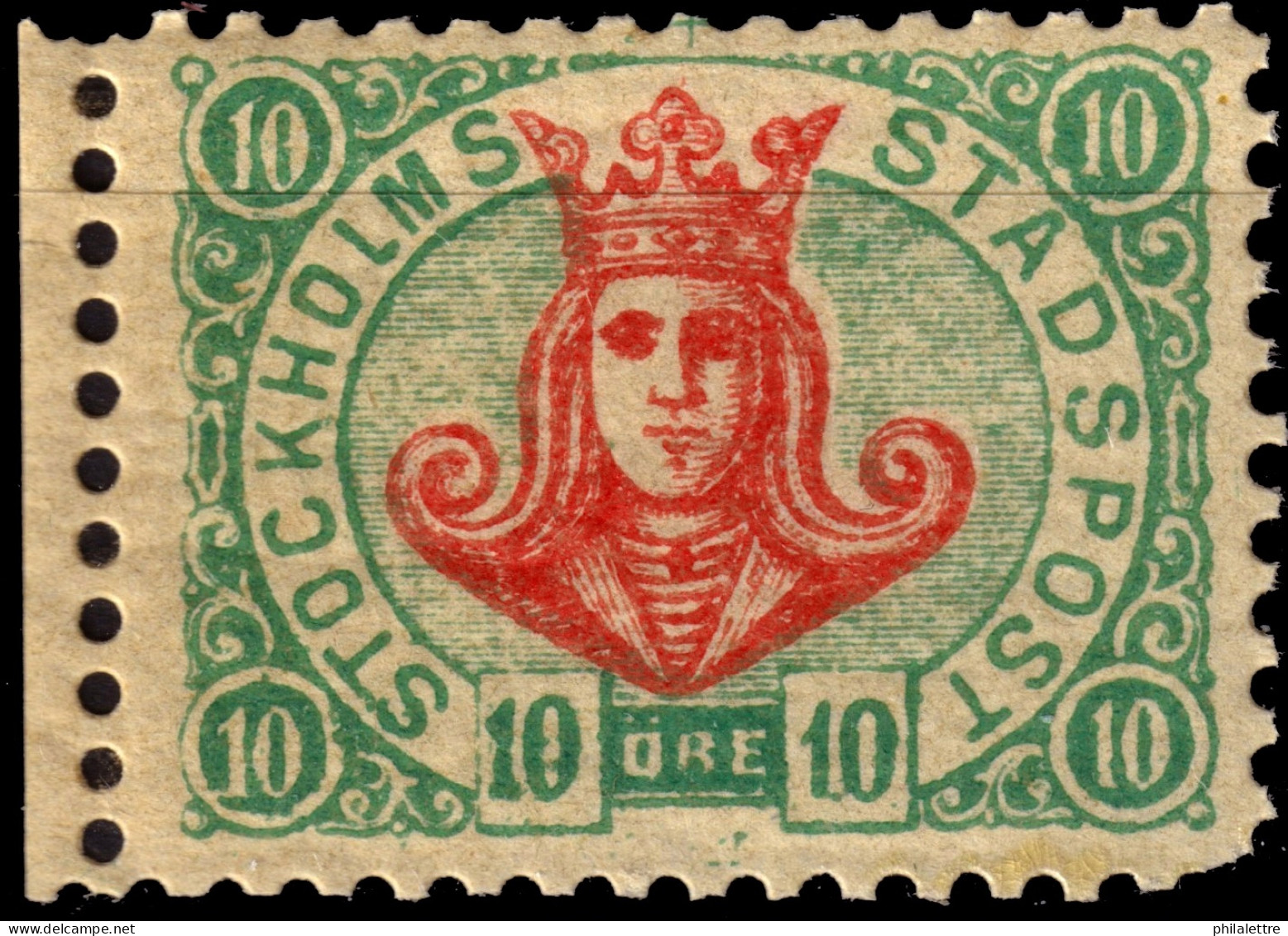 SUÈDE / SWEDEN - Local Post STOCKHOLM 10öre Red & Green (1887) - Mint NH** - Emissions Locales