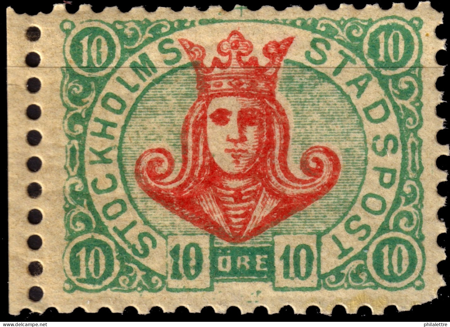SUÈDE / SWEDEN - Local Post STOCKHOLM 10öre Red & Green (1887) - Mint NH** - Local Post Stamps
