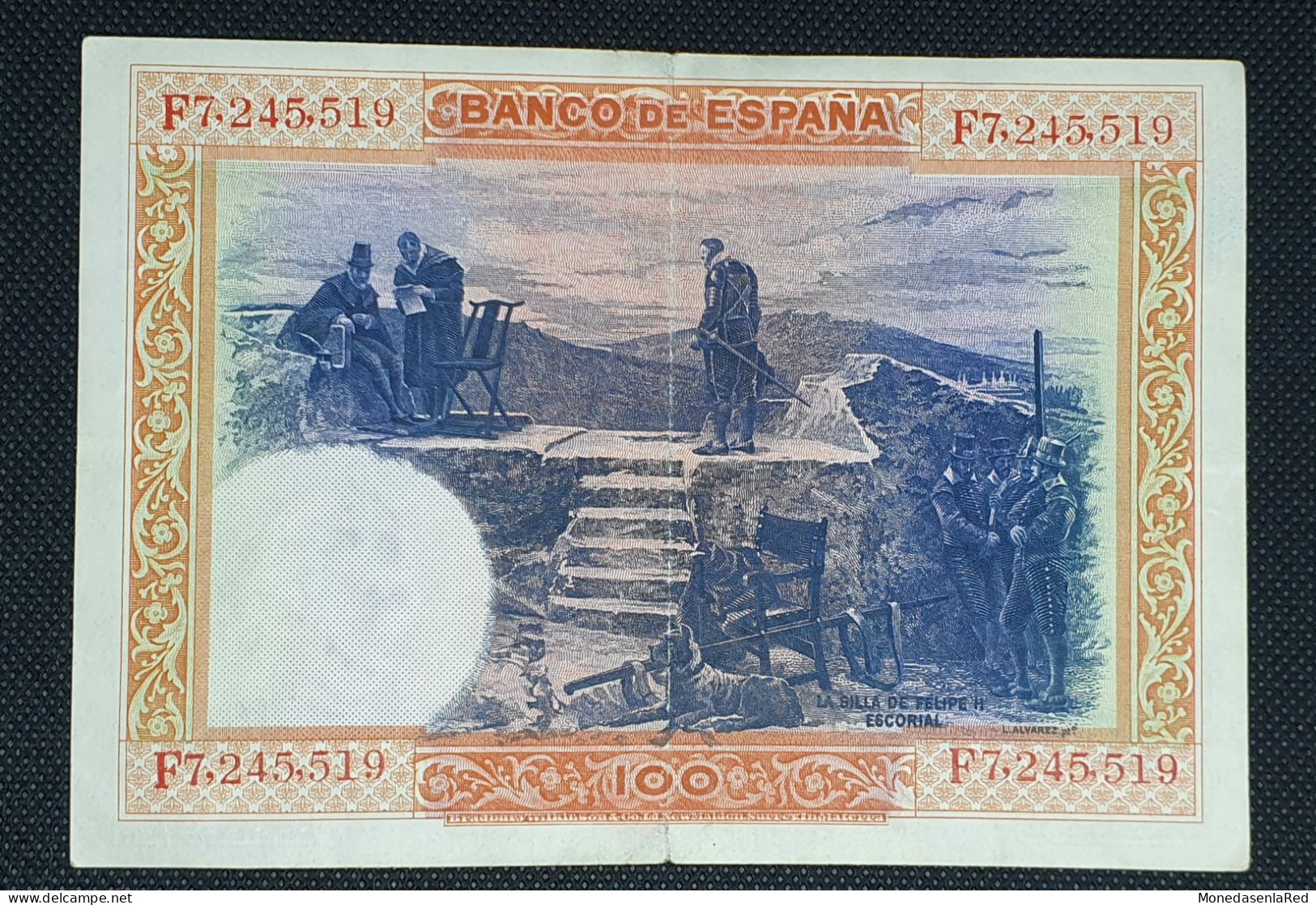 ESPAÑA BILLETE 100 PESETAS 1925 FELIPE II - SERIE F - EBC- / XF- - 100 Pesetas