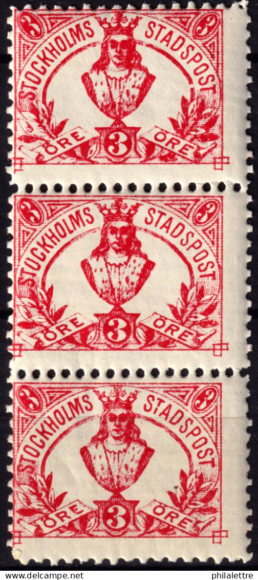 SUÈDE / SWEDEN - Local Post STOCKHOLM Strip Of 3x3øre Rose (1888) - Mint NH** - Emissioni Locali