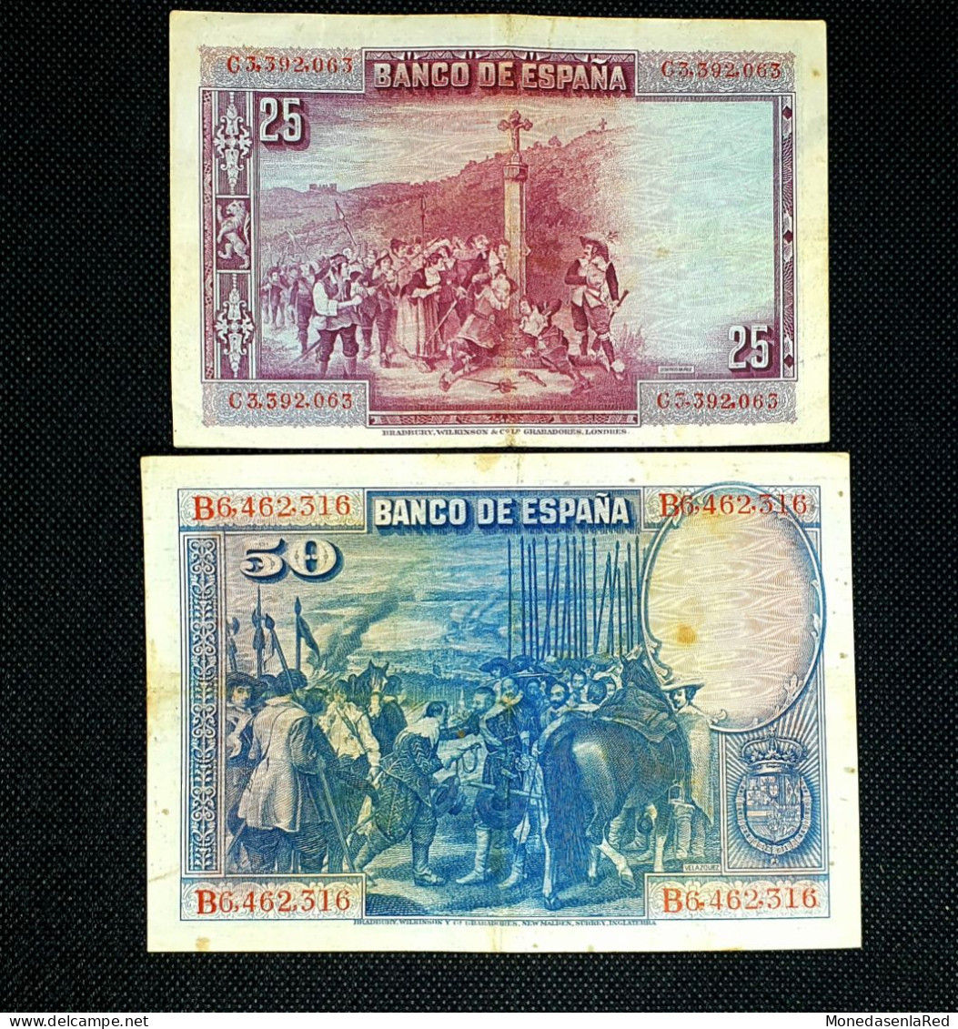 ESPAÑA LOTE BILLETES 25 Y 50 PESETAS 1928 BANCO DE ESPAÑA MBC+/VF+ - Colecciones