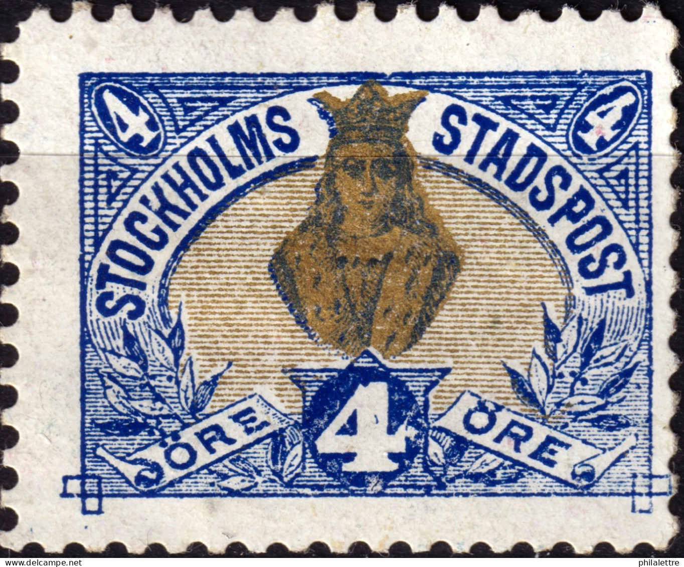 SUÈDE / SWEDEN - Local Post STOCKHOLM 4øre Gold & Blue Chalky Paper (1889) - Mint* (thin) - Lokale Uitgaven